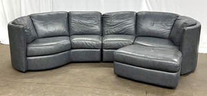 lot 1 image: Gorgeous Grey Blue Leather Sectional with Ottoman