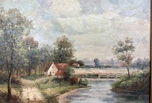 lot 59 image: Painting of Countryside Cottage in Gilded Frame by J. Norton