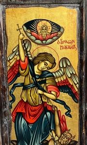 lot 62 image: Byzantine Art on Wood Plaque - Greek