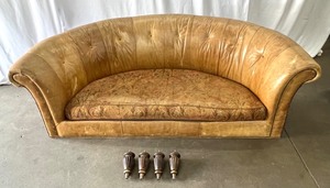 lot 4 image: Curved Nutmeg Leather Sofa with Leopard Print Back by Devonshire