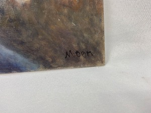 lot 103 image: Original Signed Moen - Sunday Paper - Oil on Gessoboard