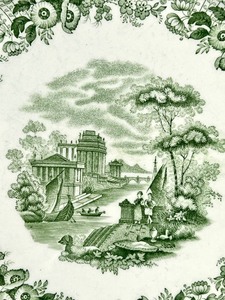 lot 165 image: Antique Grecian Green Ridgways 9 Green Transferware Luncheon Plate
