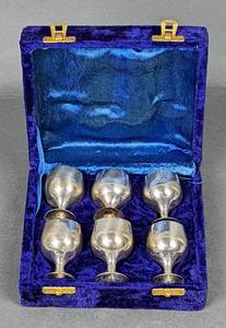 lot 30 image: Lovely Vintage Set of 6 Silver Finish Miniature Goblets, Made in India