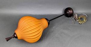 lot 33 image: Antique Brass Finish Light Fixture With Golden Orange Shade