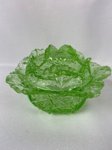 lot 175 image: Two Vintage CabbageLettuce-shaped Covered Bowls - Glass Portieux Made in France  Ceramic KBS 1975
