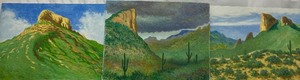 lot 80 image: Three Unframed Paintings of Desert Landscapes by Artist, Cliff Moen - Signed