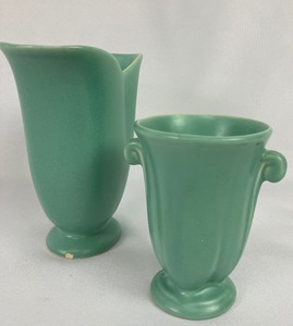 lot 189 image: Two Small Vintage Aqua Vases