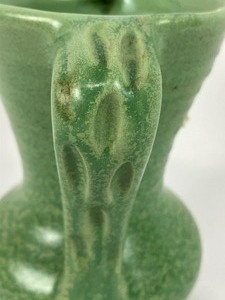 lot 195 image: Vintage Small Green 2 Handled Pottery Vase