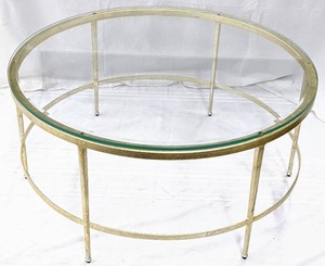 lot 6 image: Woodbridge Kasmin Round Cocktail Table- Glass & Gold Metal