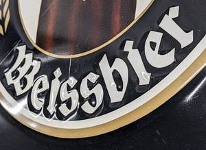 lot 90 image: Franziskaner Weissbier Metal Ad Sign Franciscan Monk with German Beer