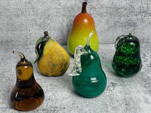 lot 121 image: A Lot of Beautiful Art Glass and Studio Pottery Pears- 2 Signed