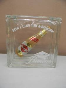 Vintage Grain Belt Premium Beer Bottle Glass Block Sign - BEEN A LONG TIME A-BREWING - VERY COOL PIECE - SEE PICTURES