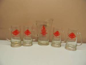 VINTAGE GRAIN BELT BEER PITCHER & 4 GRAIN BELT BEER MUGS - NICE CONDITION - GREAT SET - SEE PICTURES