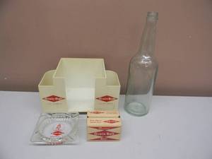 VINTAGE GRAIN BELT BEER NAPKIN HOLDER, CLEAR GRAIN BELT BEER BOTTLE, ASHTRAY & MATCHES WCASE - GREAT COLLECTION - SEE PICTURES