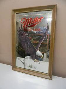 VINTAGE MILLER HIGH LIFE WILDLIFE SERIES FIRST PRINTING AMERICAN BALD EAGLE BAR SIGNMIRROR - GREAT PIECE - APPROX 16 By 23  - SEE PICTURES