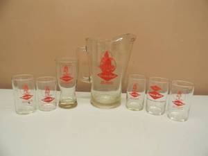 VINTAGE GRAIN BELT BEER PITCHER WITH 6 GRAIN BELT BEER GLASSES - AWESOME SET - SEE PICTURES