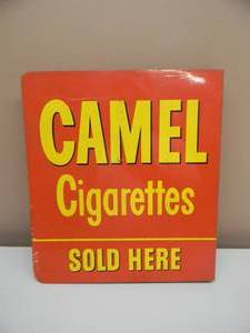 RARE - Vintage Flanged Double Sided Sign Camel Cigarettes Sold Here METAL SIGN Rare - AWESOME PIECE & CONDITION - APPROX 12 By 13 - SEE PICTURES