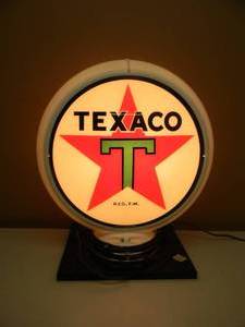 TEXACO LIGHTED GAS GLOBE ON WOOD BASE - AWESOME MAN CAVE PIECE - SEE PICTURES