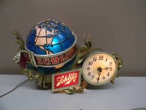 Vintage SCHLITZ BEER Lighted Sign  Clock Globe Motion Light Cash Register Topper - Works - GREAT PIECE - SEE PICTURES