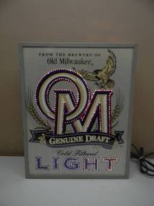OLD MILWAUKEE GENUINE DRAFT LIGHT BEER VINTAGE FIBER-OPTIC MOTION LIGHTED SIGN - WORKS - AWESOME PIECE - APPROX 16 By 20 - SEE PICTURES
