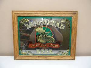 NEW OLD STOCK - VINTAGE MOOSEHEAD CANADIAN LAGER BEER BAR SIGN  MIRROR - GREAT PIECE - APPROX 19 By 16 - SEE PICTURES