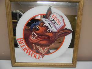 NEW OLD STOCK - VINTAGE 1998 COORS LIGHT BEER WOLF BAR SIGN  MIRROR - AWESOME PIECE - APPROX 16 By 16 - SEE PICTURES