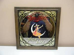 NEW OLD STOCK - VINTAGE 1979 MILLER HIGH LIFE LADY ON THE MOON BAR SIGN  MIRROR - AWESOME PIECE - APPROX 15 By 15 - SEE PICTURES