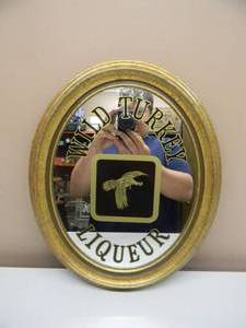 NEW OLD STOCK - VINTAGE WILD TURKEY LIQUEUR OVAL BAR SIGN  MIRROR - AWESOME PIECE - APPROX 14 By 17 - SEE PICTURES