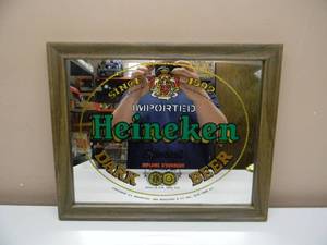 NEW OLD STOCK - VINTAGE HEINEKEN SPECIAL DARK BEER BAR SIGN  MIRROR - AWESOME PIECE - APPROX 17 By 14 - SEE PICTURES