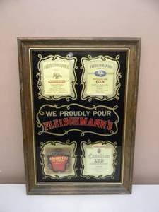 NEW OLD STOCK - RARE VINTAGE WE PROUDLY POUR FLEISCHMANNS BAR SIGN  MIRROR - AWESOME PIECE - APPROX 15 By 21 - SEE PICTURES