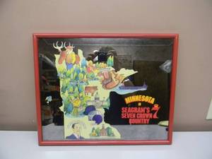 NEW OLD STOCK - RARE VINTAGE MINNESOTA IS SEAGRAMS SEVEN CROWN COUNTRY ADVERTISING BAR SIGN  MIRROR - FANTASTIC PIECE - APPROX 22 By 17 - SEE PICTURES