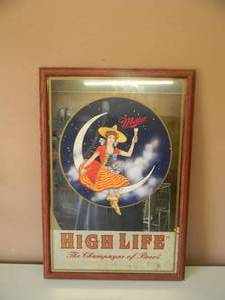 NEW OLD STOCK - VINTAGE MILLER HIGH LIFE LADY ON THE MOON THE CHAMPAGNE of BEERS BAR SIGN  MIRROR - AWESOME PIECE - APPROX 18 By 26 - SEE PICTURES