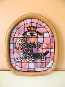 NEW OLD STOCK - VINTAGE CROWN ROYAL RARE STAINED GLASS LOOK BAR SIGN  MIRROR - AWESOME PIECE - APPROX 16 By 20 - SEE PICTURES