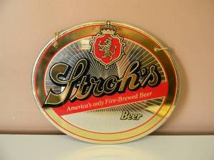 NEW OLD STOCK - VINTAGE STROHS BEER AMERICAS ONLY FIRE-BREWED BEER CHAIN HANGING BAR SIGN  MIRROR - AWESOME PIECE - APPROX 14 By 12 - SEE PICTURES