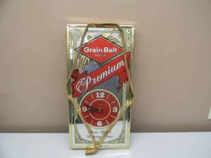 NEW OLD STOCK - VINTAGE GRAIN BELT BEER, PREMIUM FROM PERFECT BREWING WATERS BAR CLOCK  SIGN - STILL IN ORIGINAL PACKAGING - GREAT PIECE - APPROX 10 By 19 - SEE PICTURES