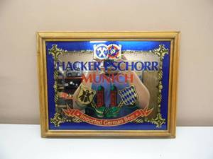 NEW OLD STOCK - VINTAGE HACKER-PSCHORR MUNICH IMPORTED GERMAN BEER BAR SIGN  MIRROR - AWESOME PIECE - APPROX 18 By 15 - SEE PICTURES