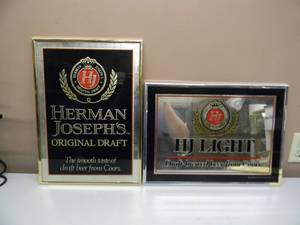 NEW OLD STOCK - VINTAGE HERMAN JOSEPHS LIGHT BEER & HERMAN JOSEPHS ORIGINAL DRAFT BAR SIGN  MIRROR - AWESOME PIECES - APPROX 18 By 13 - SEE PICTURES