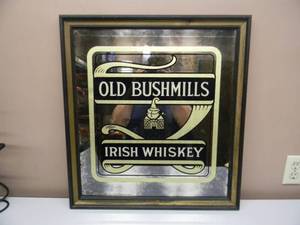 NEW OLD STOCK - VINTAGE OLD BUSHMILLS IRISH WHISKEY BAR SIGN  MIRROR - AWESOME PIECES - APPROX 23 By 25 - SEE PICTURES