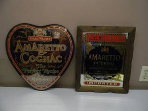 NEW OLD STOCK - VINTAGE HIRAM WALKER AMARETTO & COGNAC - LEROUX AMARETTO BAR SIGN  MIRROR - AWESOME PIECES - SEE PICTURES