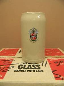 NEW OLD STOCK - 6 BECKS PRODUCT OF GERMANY STONEWARE MUGS - AWESOME PIECES - APPROX 7.5 TALL - SEE PICTURES