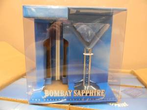 NEW OLD STOCK -6 Bombay Sapphire Gin Martini Glasses Blue Marbles Metal Stem Patricia Heller 1999 - GREAT SET - SEE PICTURES