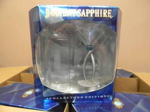 NEW OLD STOCK -5 Bombay Sapphire Gin Martini Glasses ARCHES Metal Stem 2001 - GREAT SET - SEE PICTURES