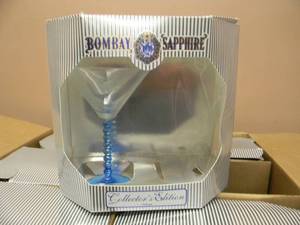 NEW OLD STOCK -6 Bombay Sapphire Gin Martini Glasses BEADED STEM - GREAT SET - SEE PICTURES