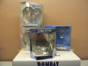 NEW OLD STOCK -4 Bombay Sapphire Gin Martini Glasses VARIETY - GREAT SET - SEE PICTURES