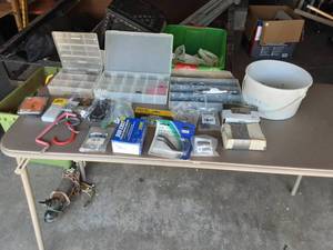 Lot Of Assorted Hardware Nails, Bolts, Screws, Hinges & More