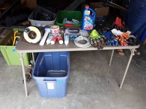 Lot Of Plumbing Supplies, Drain Snake, Work Gloves, Misc