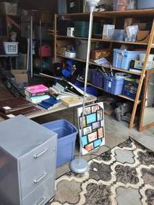 Rug 47x69, 3 Drawer File Cabinet, Floor Lamp, Photo Album, Books & Home Decor