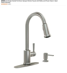 MOEN Indi Single-Handle Pull-Down Sprayer Kitchen Faucet with Reflex and Power Clean in Spot Resist Stainless. See Pictures
