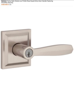 Baldwin Torrey Satin Nickel Low Profile Rose Keyed Entry Door Handle Featuring SmartKey Security. See Pictures