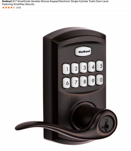 Kwikset 917 SmartCode Venetian Bronze Keypad Electronic Single-Cylinder Tustin Door Lever Featuring SmartKey Security. See Pictures